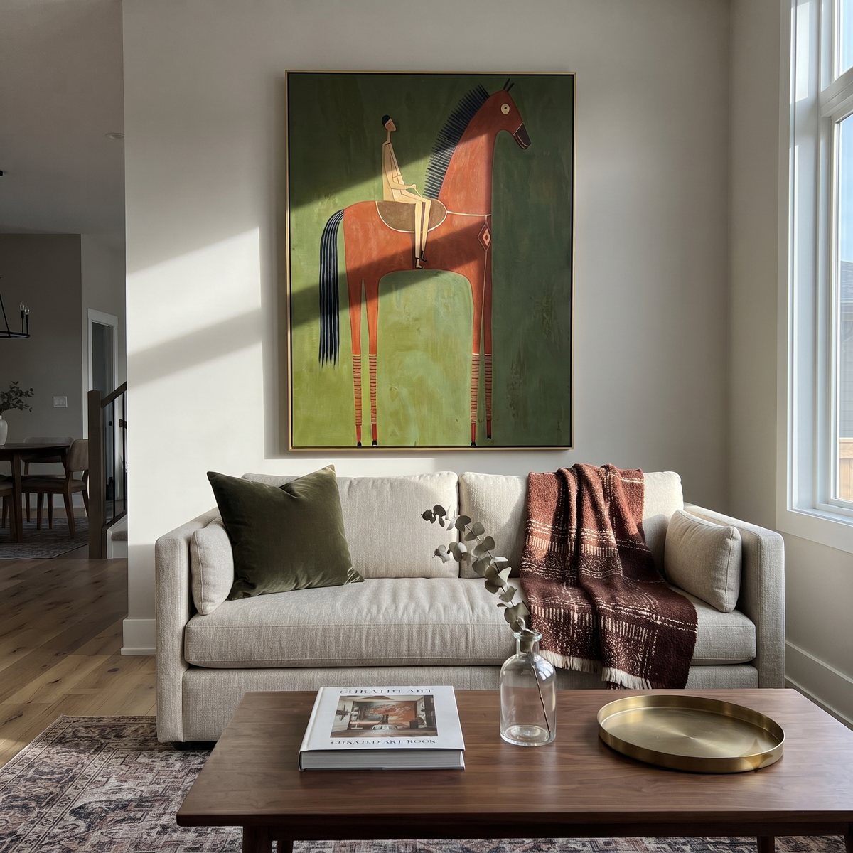 Red Horse Carries Silence presented as a colorful interior focal point