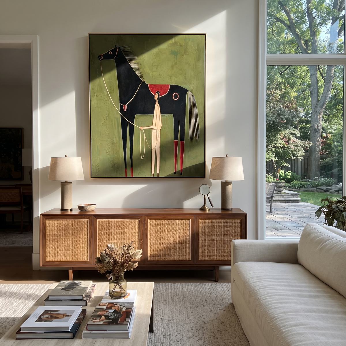 Pale Handler beneath Midnight styled with warm modern furnishings