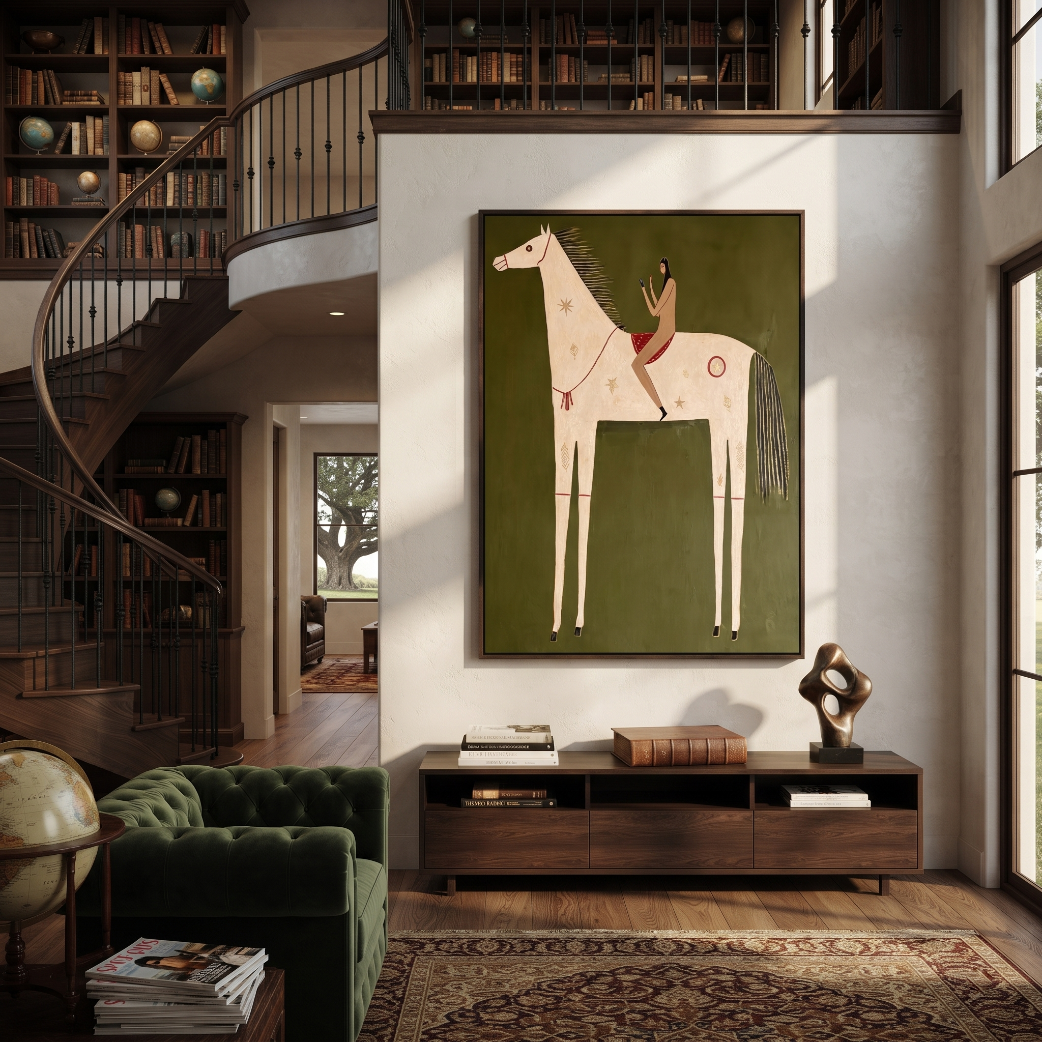 Rust Rider Meets Ivory displayed in a layered residential setting