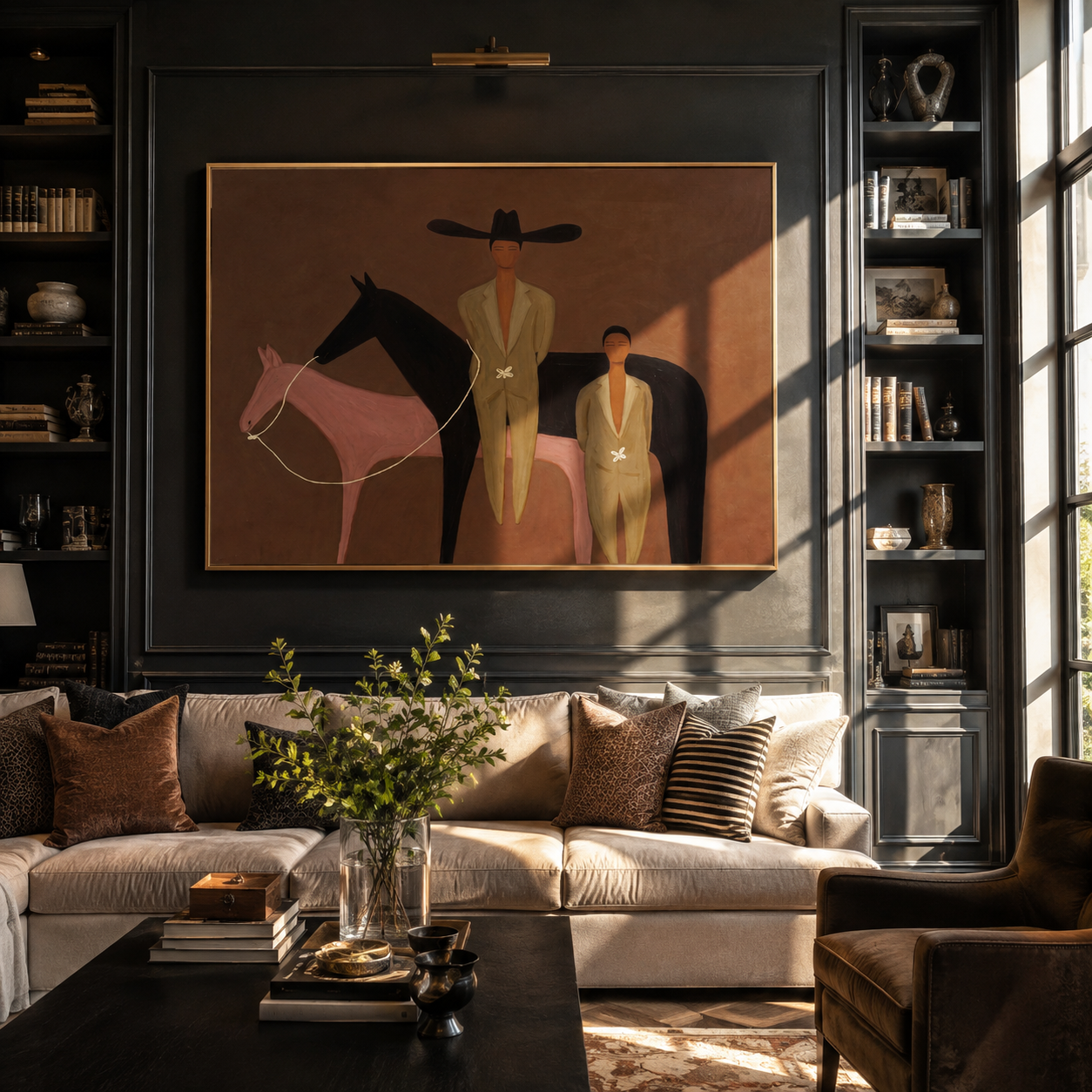 Two Riders Divide Pink presented as a colorful interior focal point
