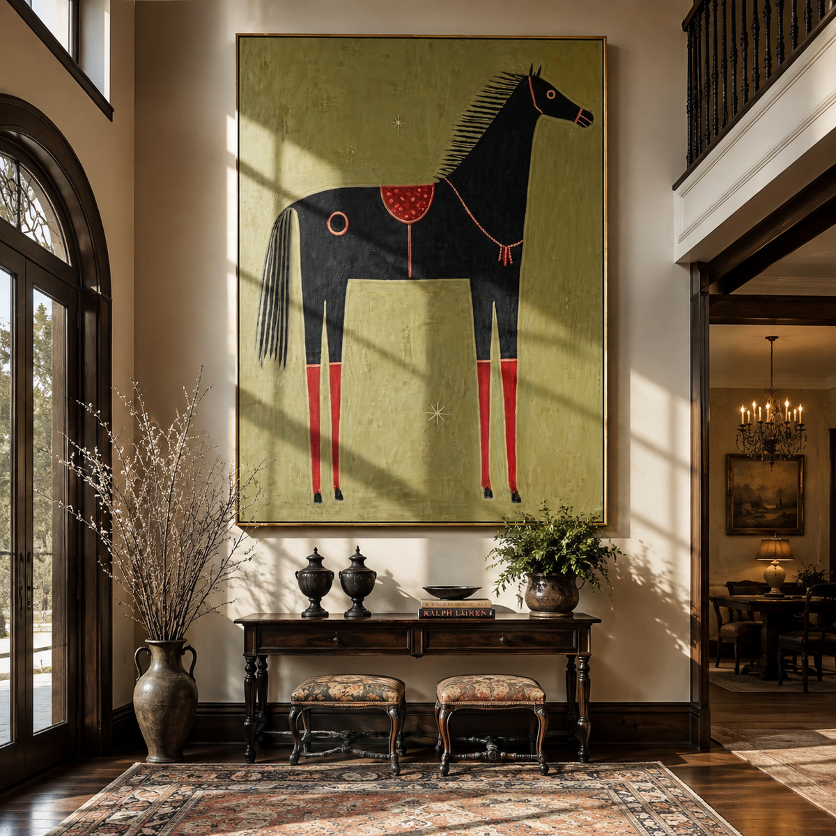 Red Legs Ground Midnight displayed in a layered residential setting