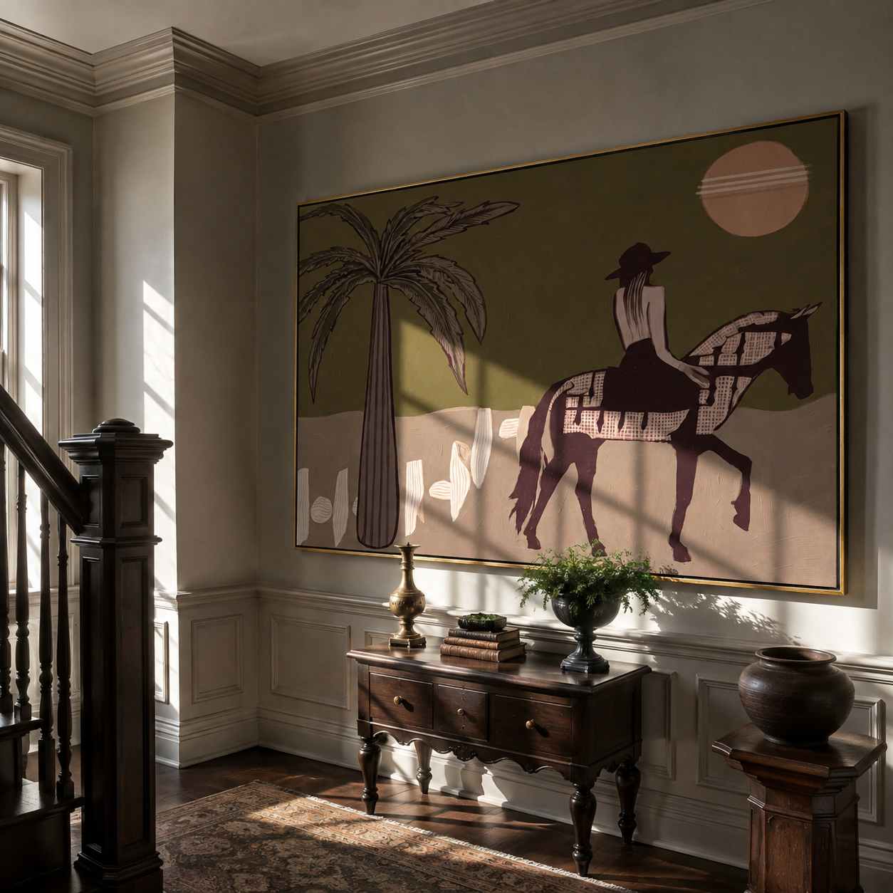 Palm Shadows Follow Pinto styled with warm modern furnishings