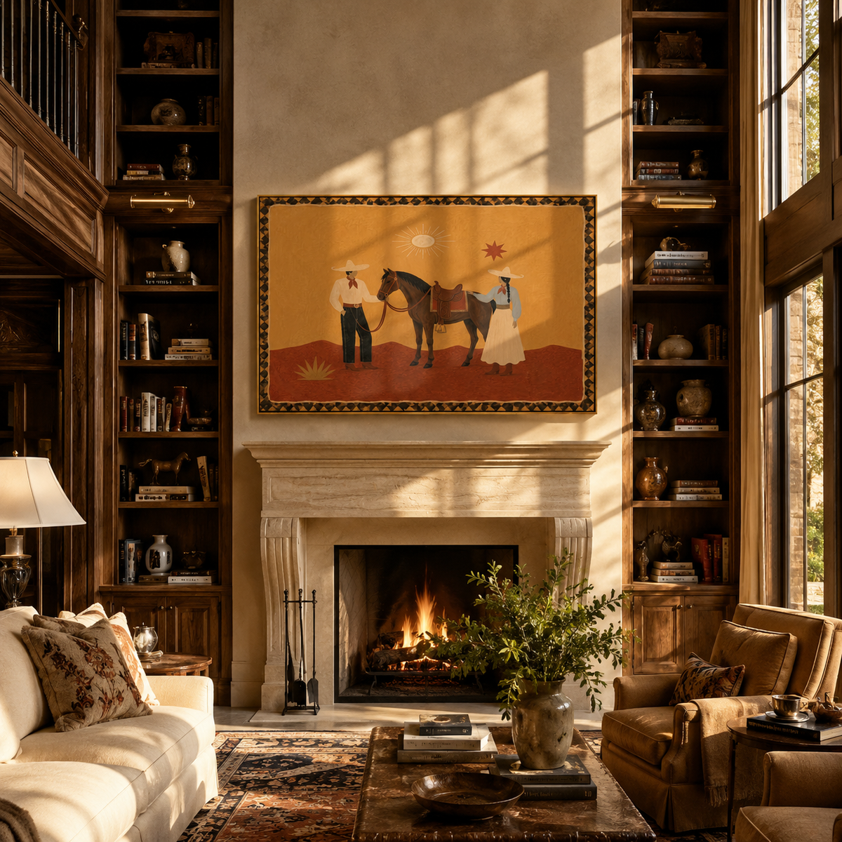 Desert Family Meets Horse styled with wood, linen, and modern decor