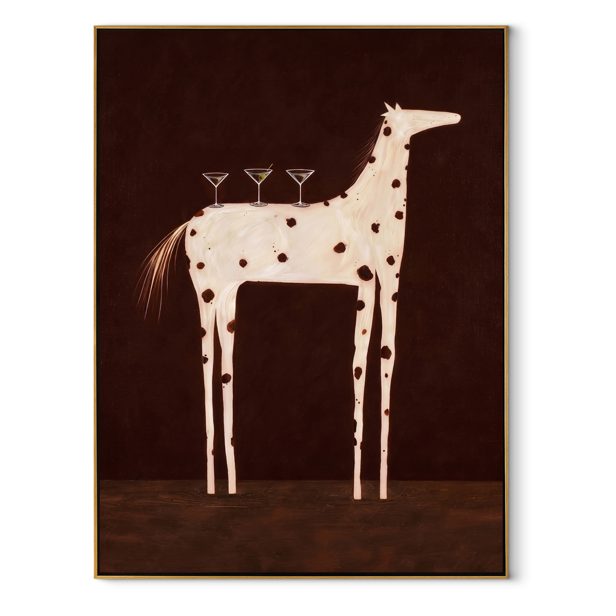 Three Glasses Crown Spots equestrian horse painting, vertical canvas artwork