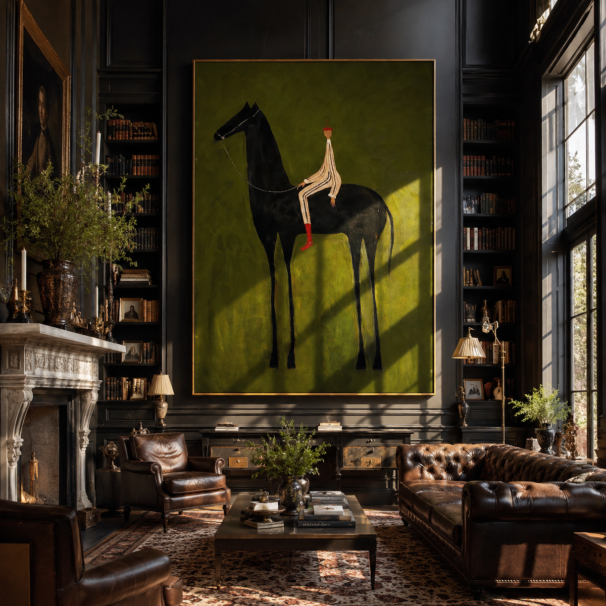 Striped Rider Sits High styled with warm modern furnishings