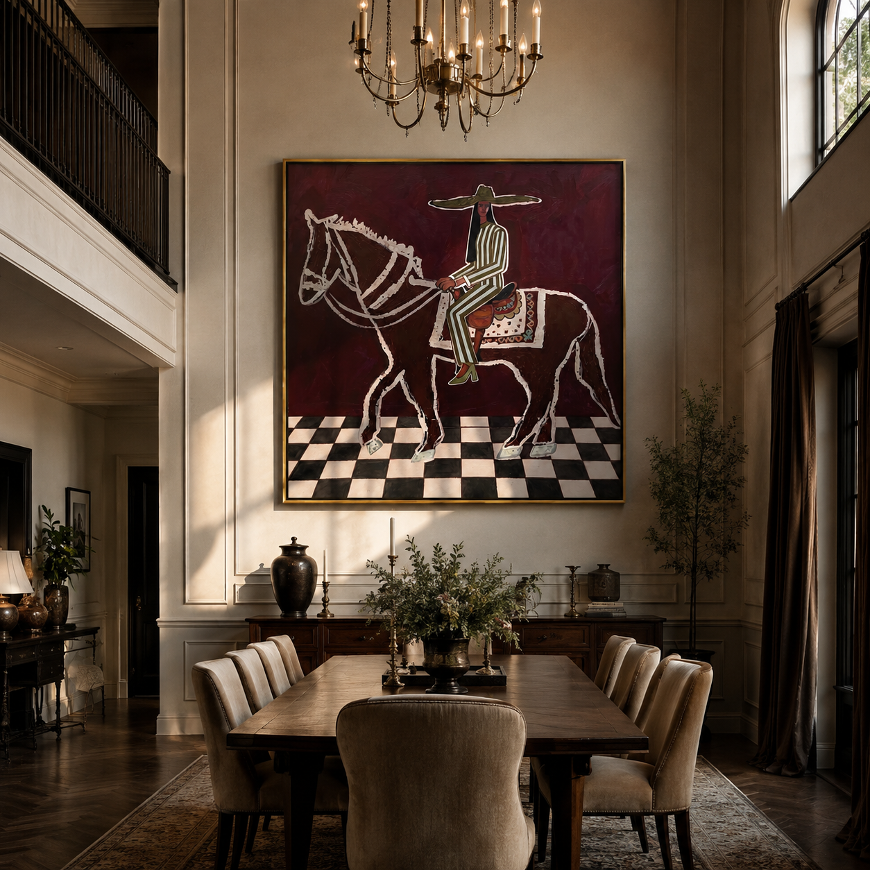 White Lines Cross Checks styled with warm modern furnishings