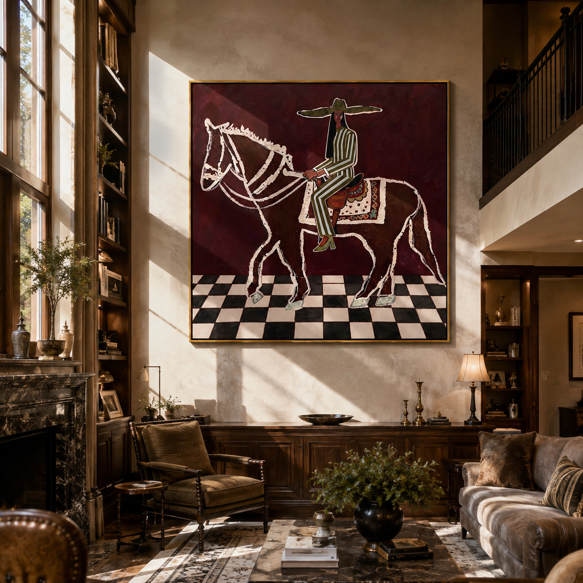 White Lines Cross Checks presented as a colorful interior focal point