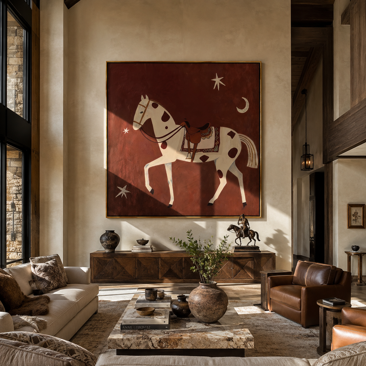 Spotted Horse Follows Moon displayed in a collected contemporary interior
