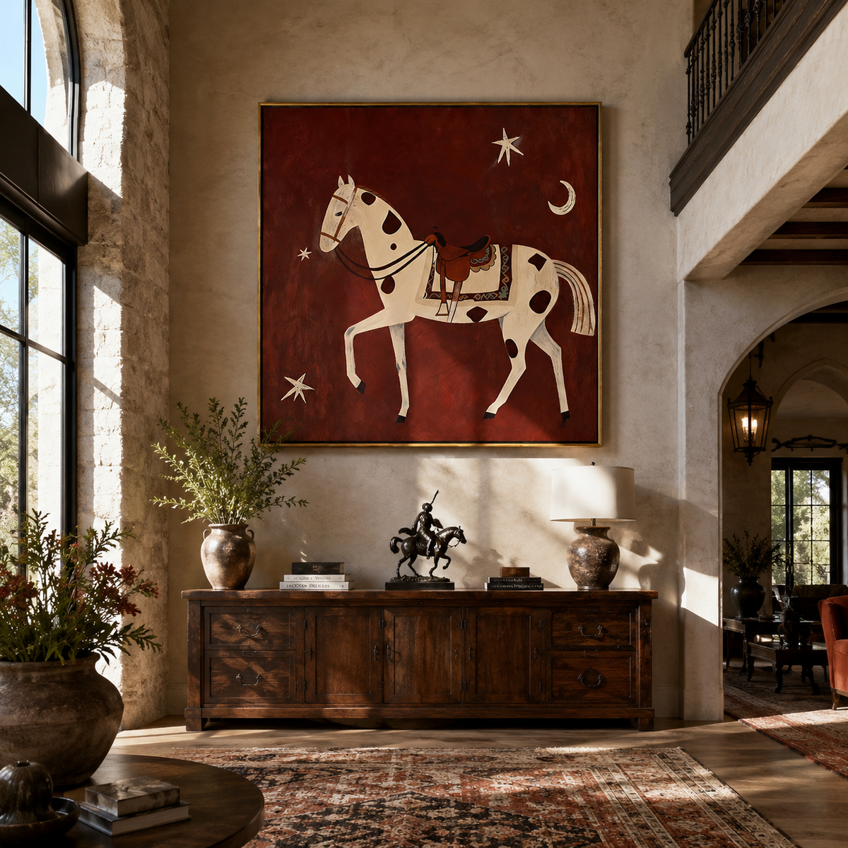 Spotted Horse Follows Moon styled with warm modern furnishings