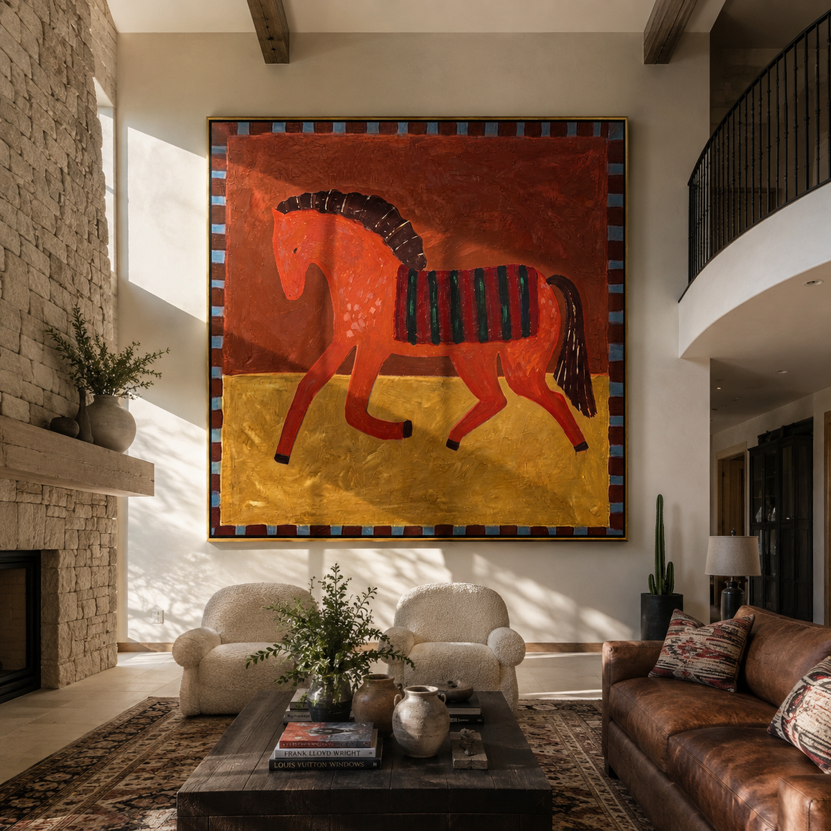 Red Horse Carries Midnight displayed in a collected contemporary interior
