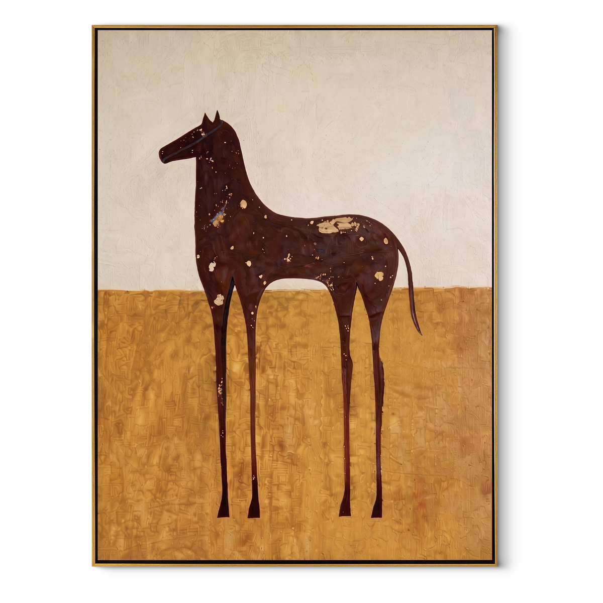 White Spots Drift Brown equestrian horse painting, vertical canvas artwork