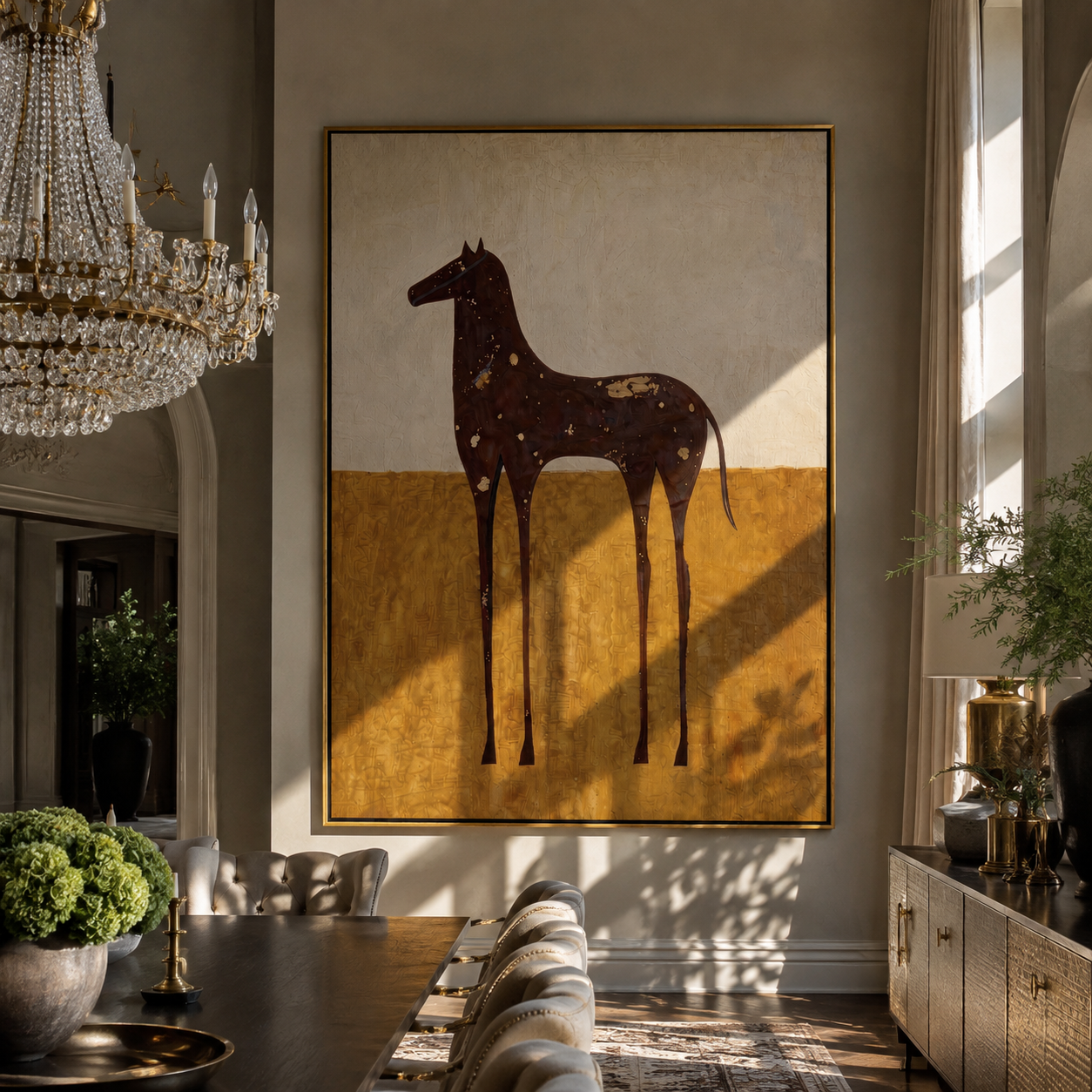 White Spots Drift Brown styled with warm modern furnishings