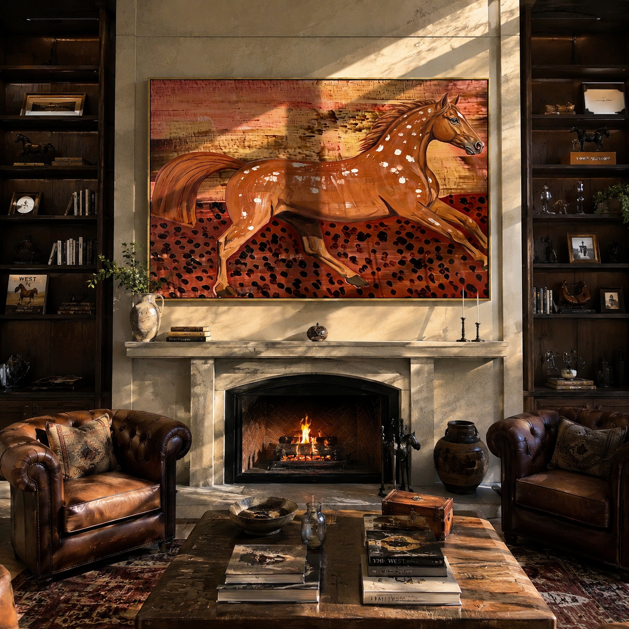Chestnut Horse Breaks Dust styled with warm modern furnishings