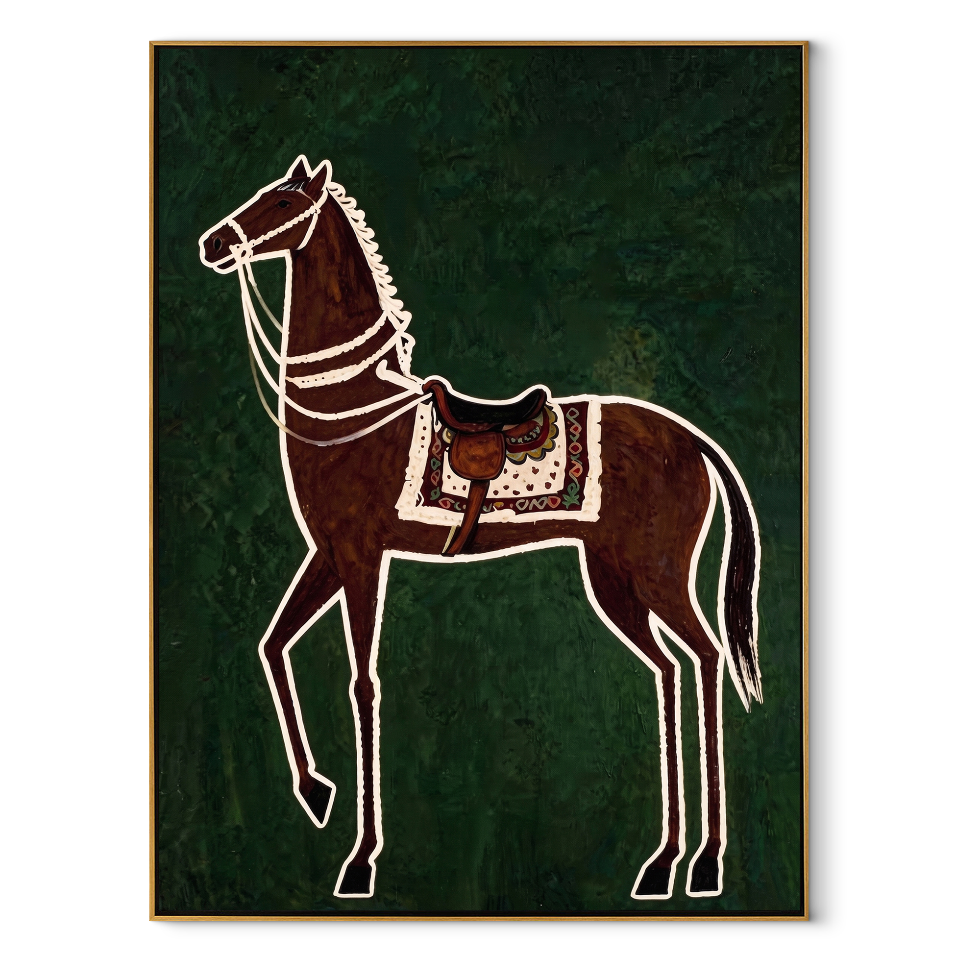 White Lines Hold Chestnut equestrian horse painting, vertical canvas artwork