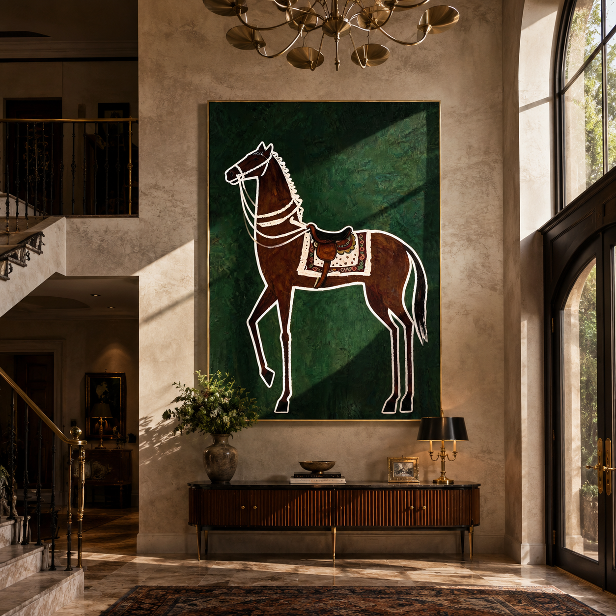 White Lines Hold Chestnut styled with wood, linen, and modern decor