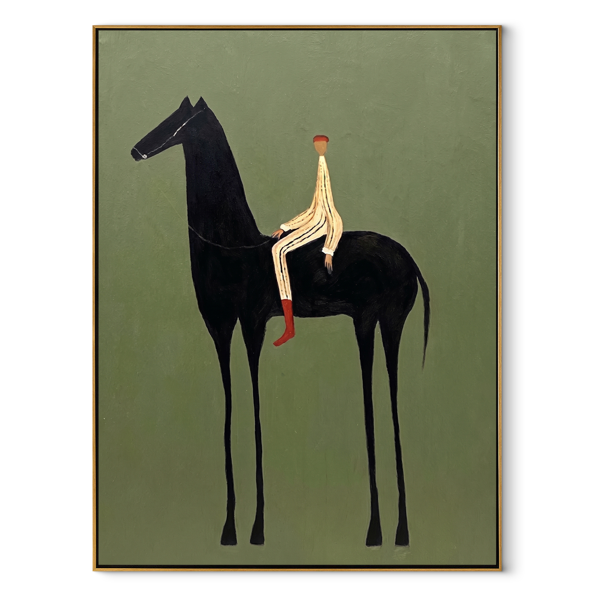 Pale Rider Holds Midnight equestrian horse painting, vertical canvas artwork