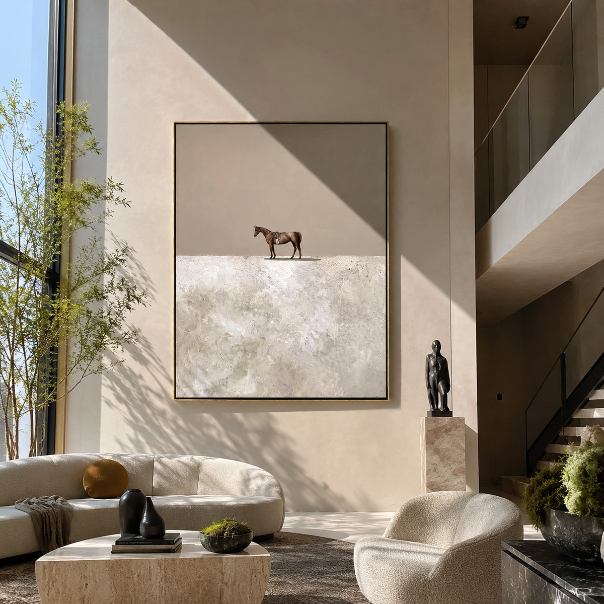 Small Horse Crosses Silence displayed in a collected contemporary interior