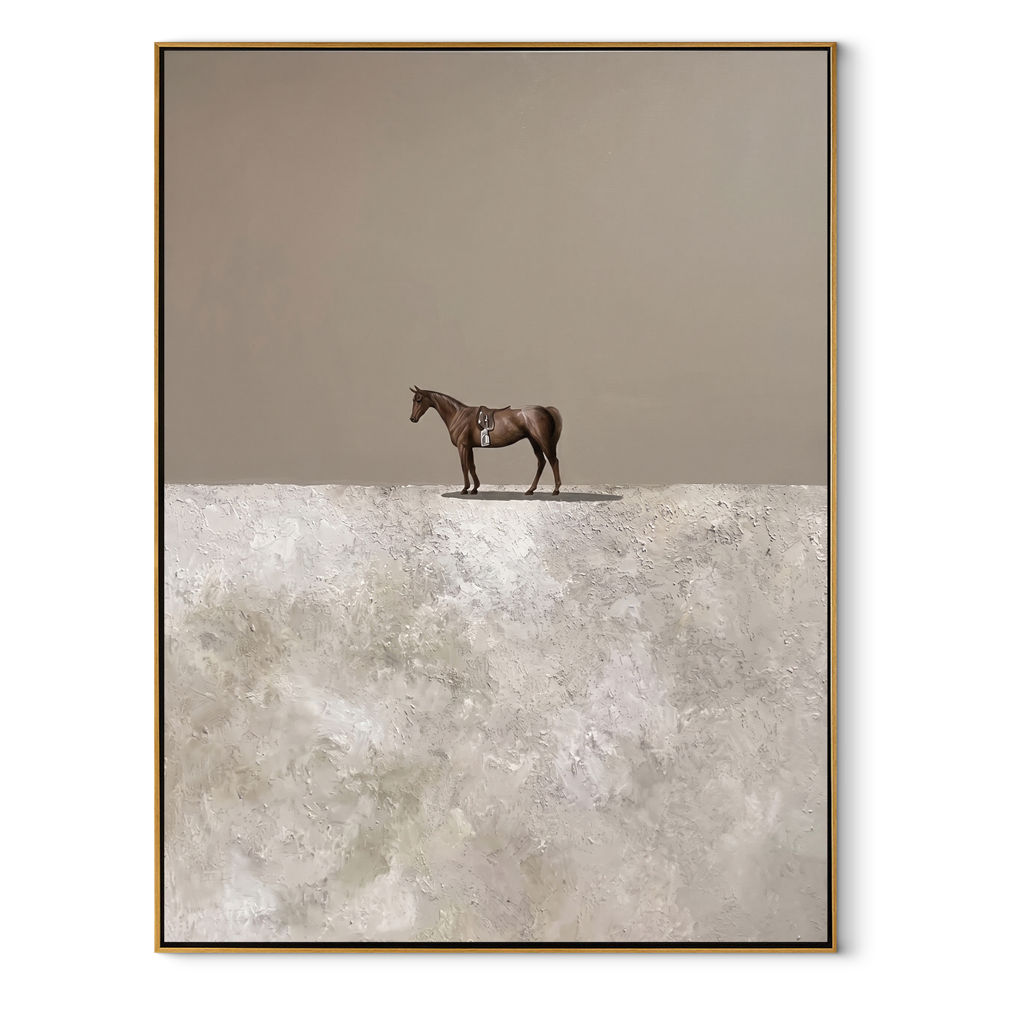 Small Horse Crosses Silence equestrian horse painting, vertical canvas artwork