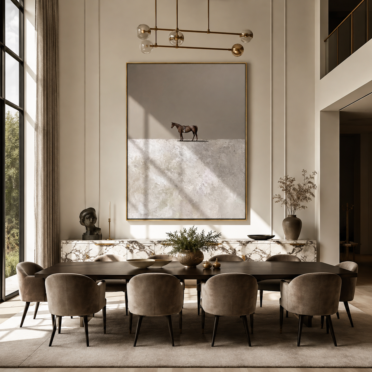 Small Horse Crosses Silence displayed in a layered residential setting