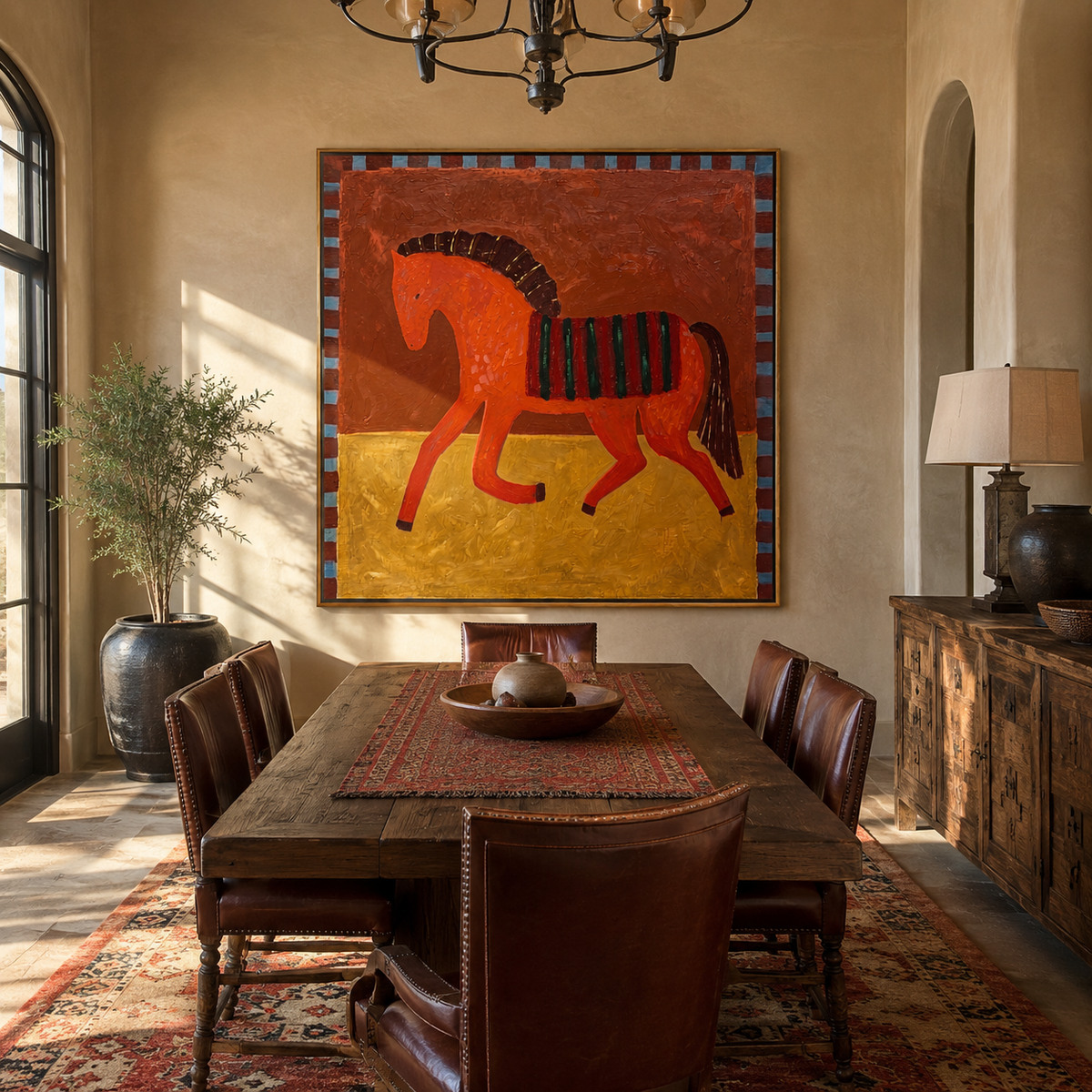 Red Horse Crosses Gold styled with warm modern furnishings