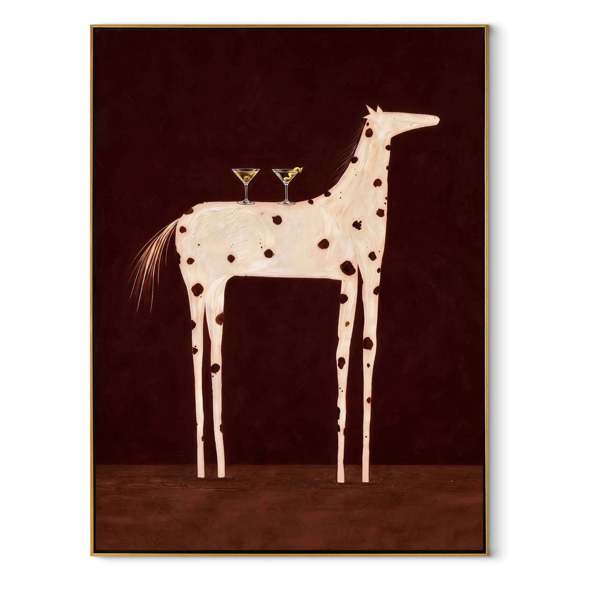 Three Glasses Crown Ivory equestrian horse painting, vertical canvas artwork