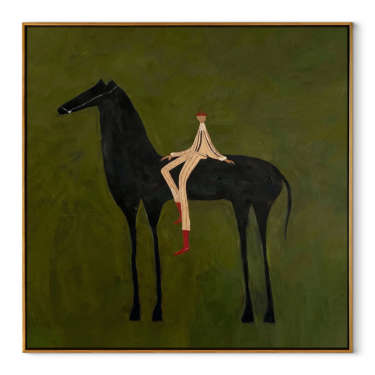 Pale Rider Rests Midnight equestrian horse painting, square canvas artwork