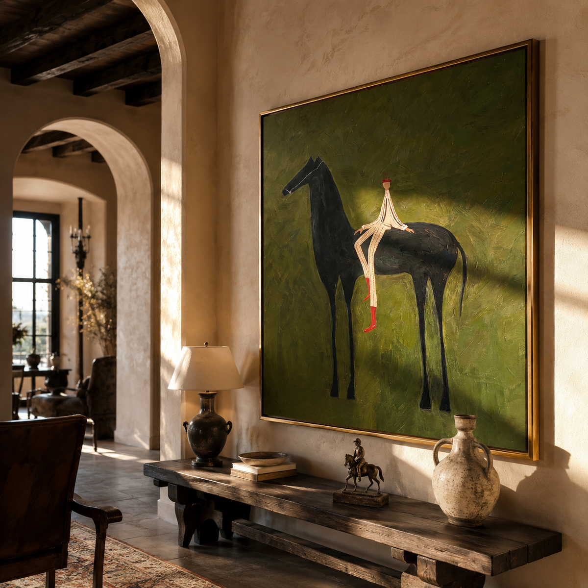 Pale Rider Rests Midnight styled with wood, linen, and modern decor