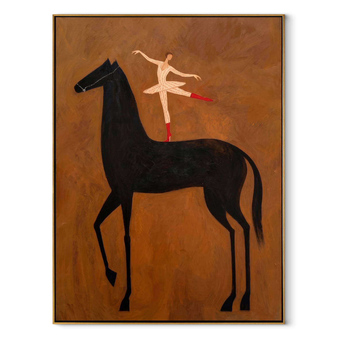 White Acrobat Reaches Midnight equestrian horse painting, vertical canvas artwork