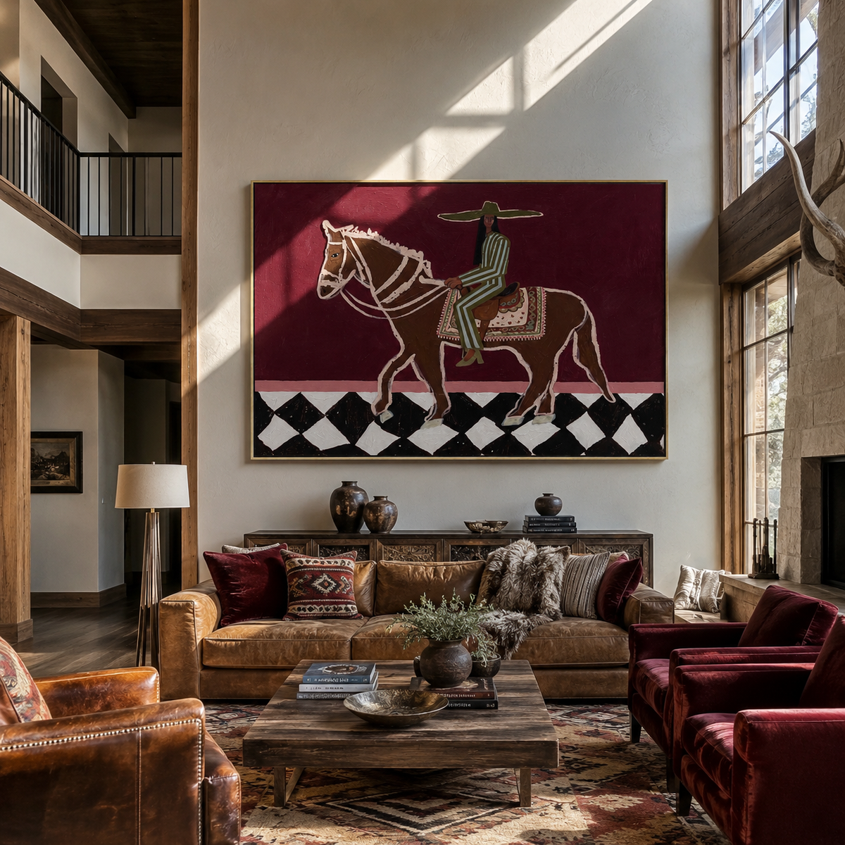 Green Stripes Cross Checks displayed in a collected contemporary interior