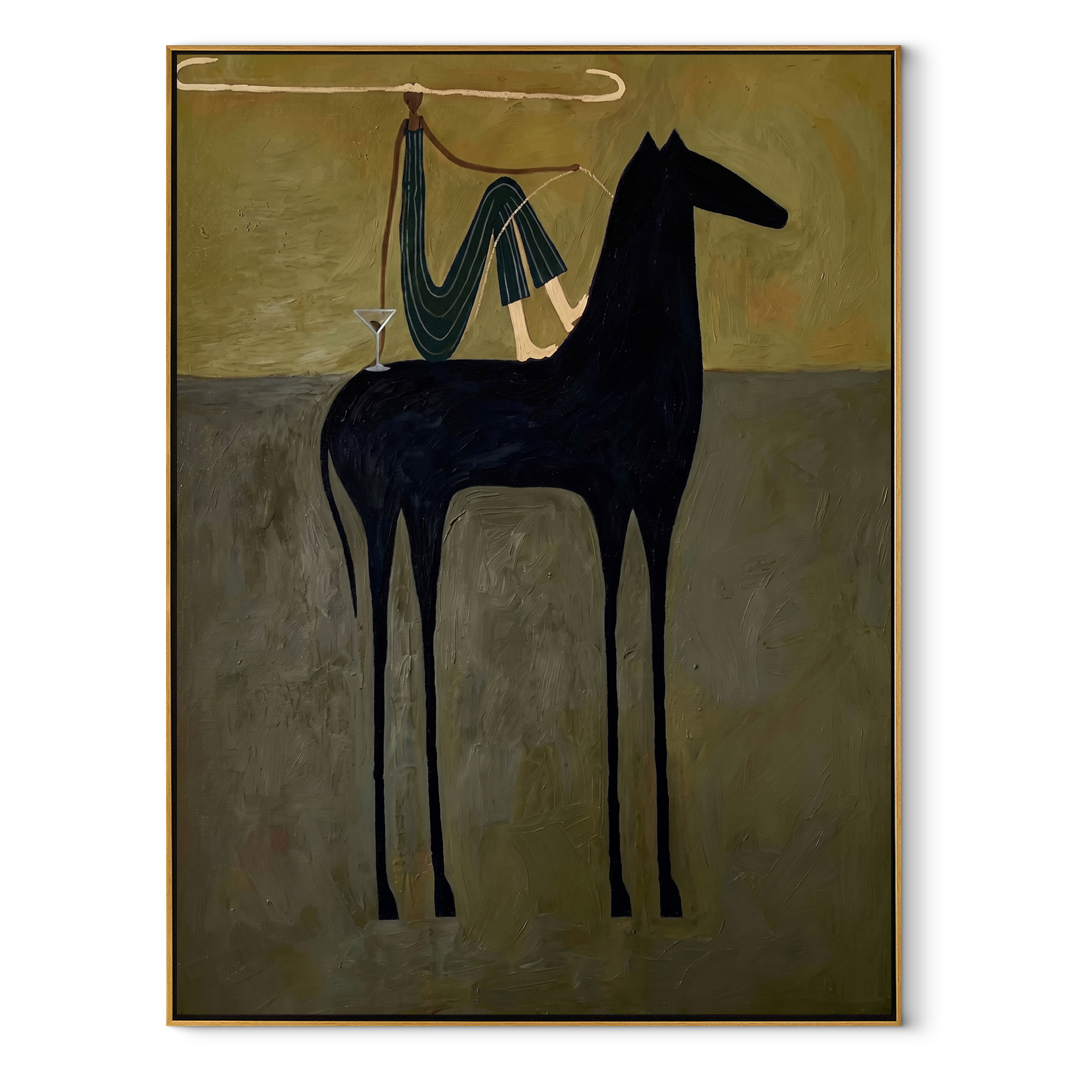 Blue Drapery Rests High equestrian horse painting, vertical canvas artwork