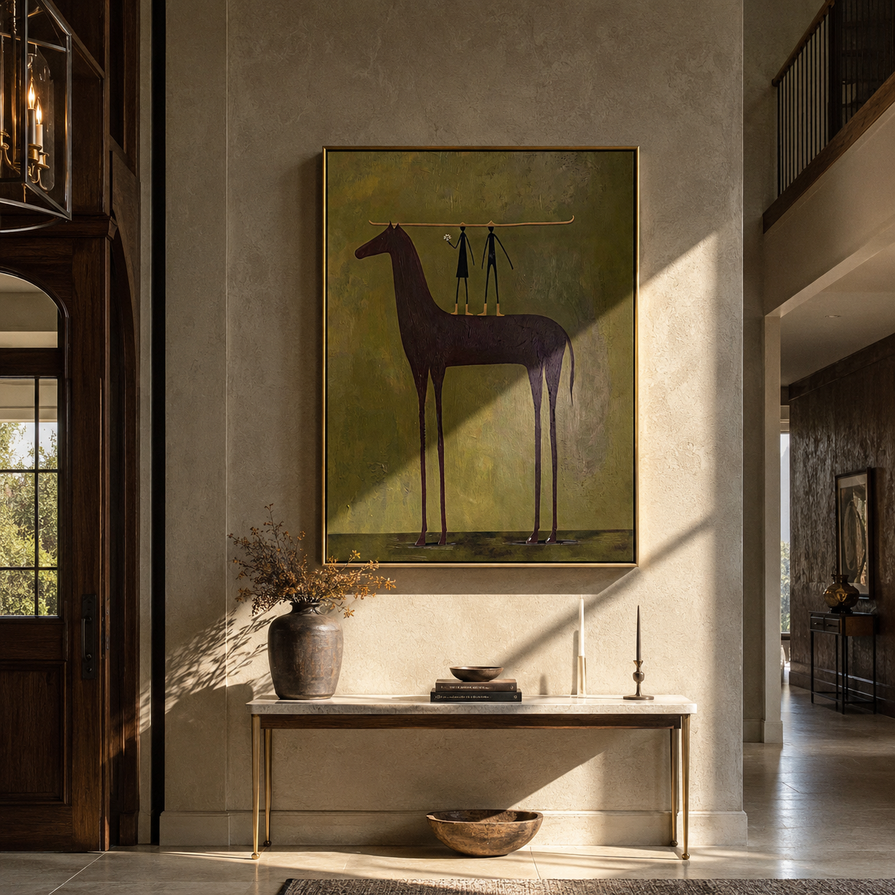 Two Figures Hold Violet displayed in a collected contemporary interior