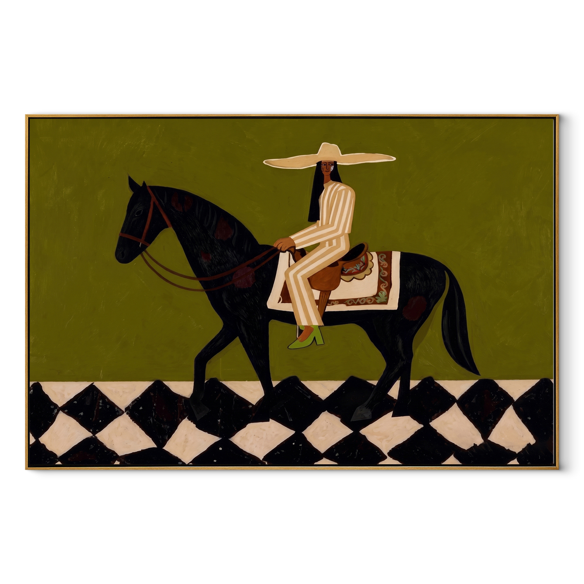 Ivory Tailoring Crosses Diamonds equestrian horse painting, horizontal canvas artwork