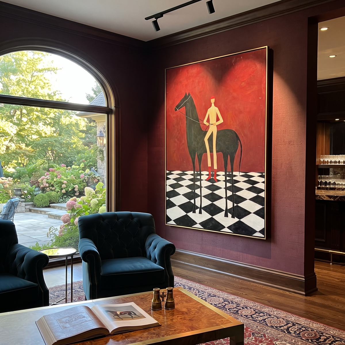 Red Boots Cross Checks displayed in a layered residential setting