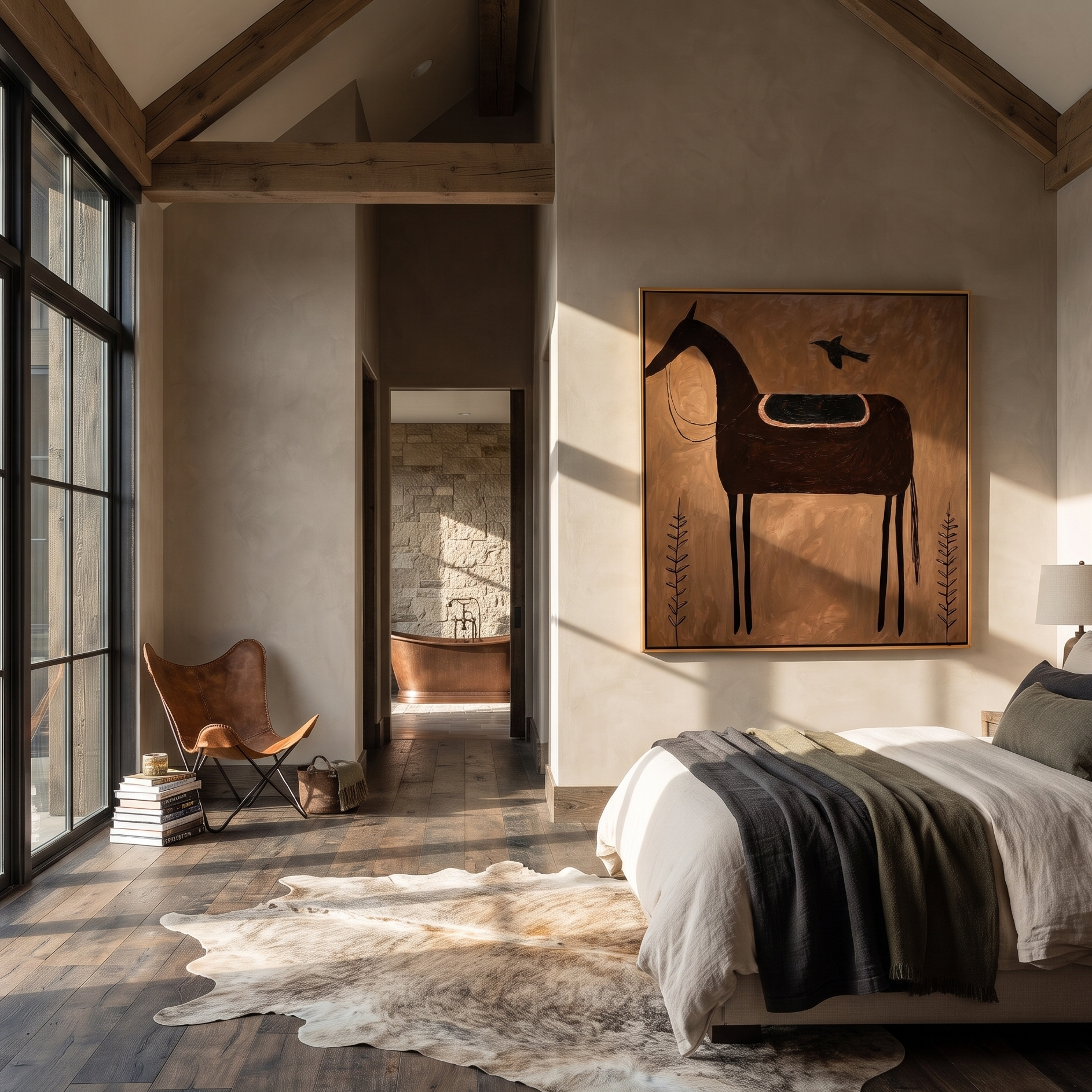 Crow Rests Above Saddle styled with warm modern furnishings