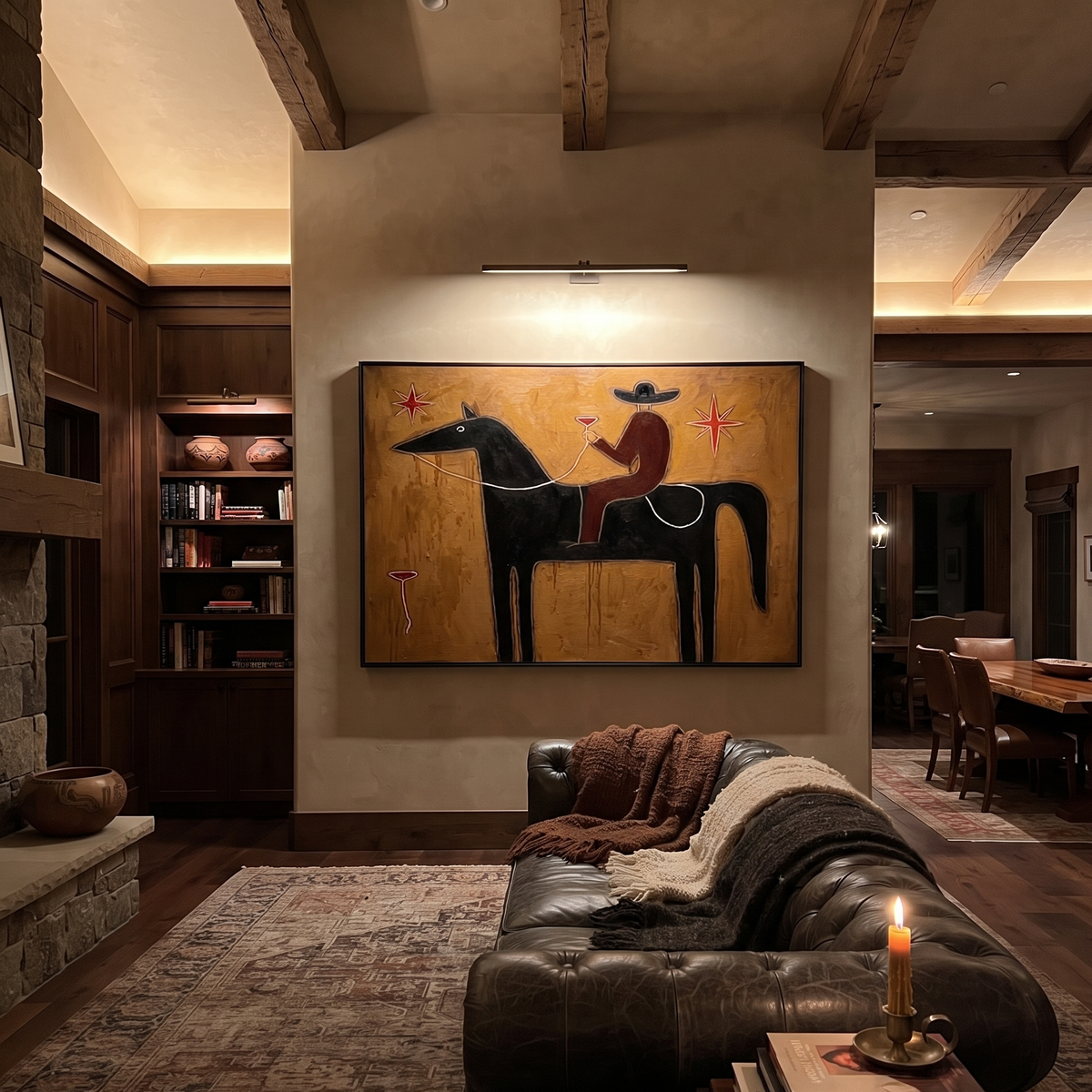 Rider Toasts Between Stars styled with wood, linen, and modern decor