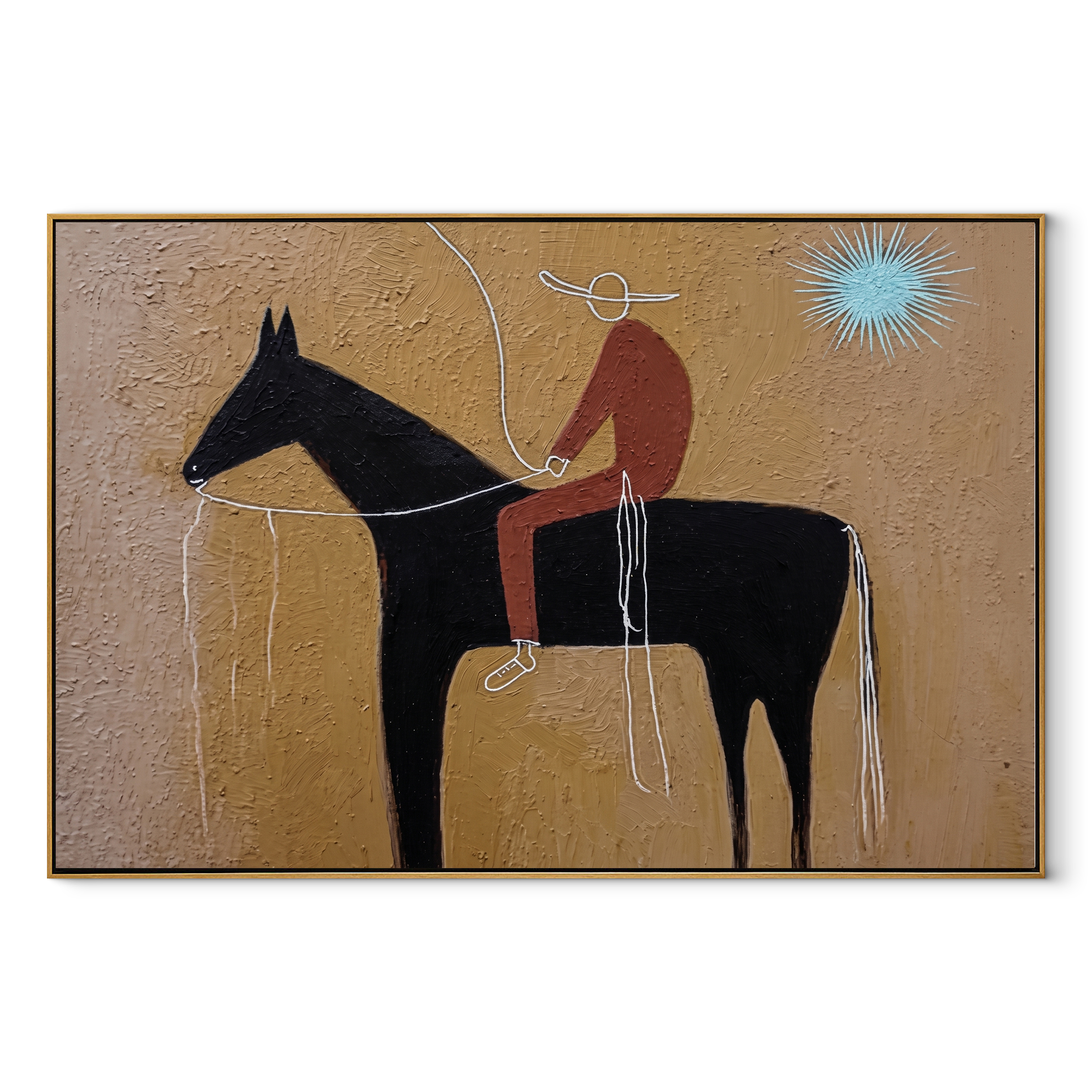 Pale Loop Finds Rider equestrian horse painting, horizontal canvas artwork