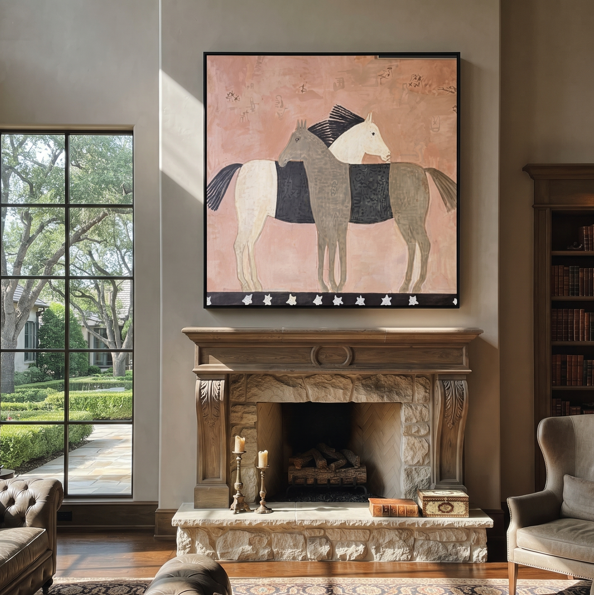 Three Horses Share Pink styled with warm modern furnishings