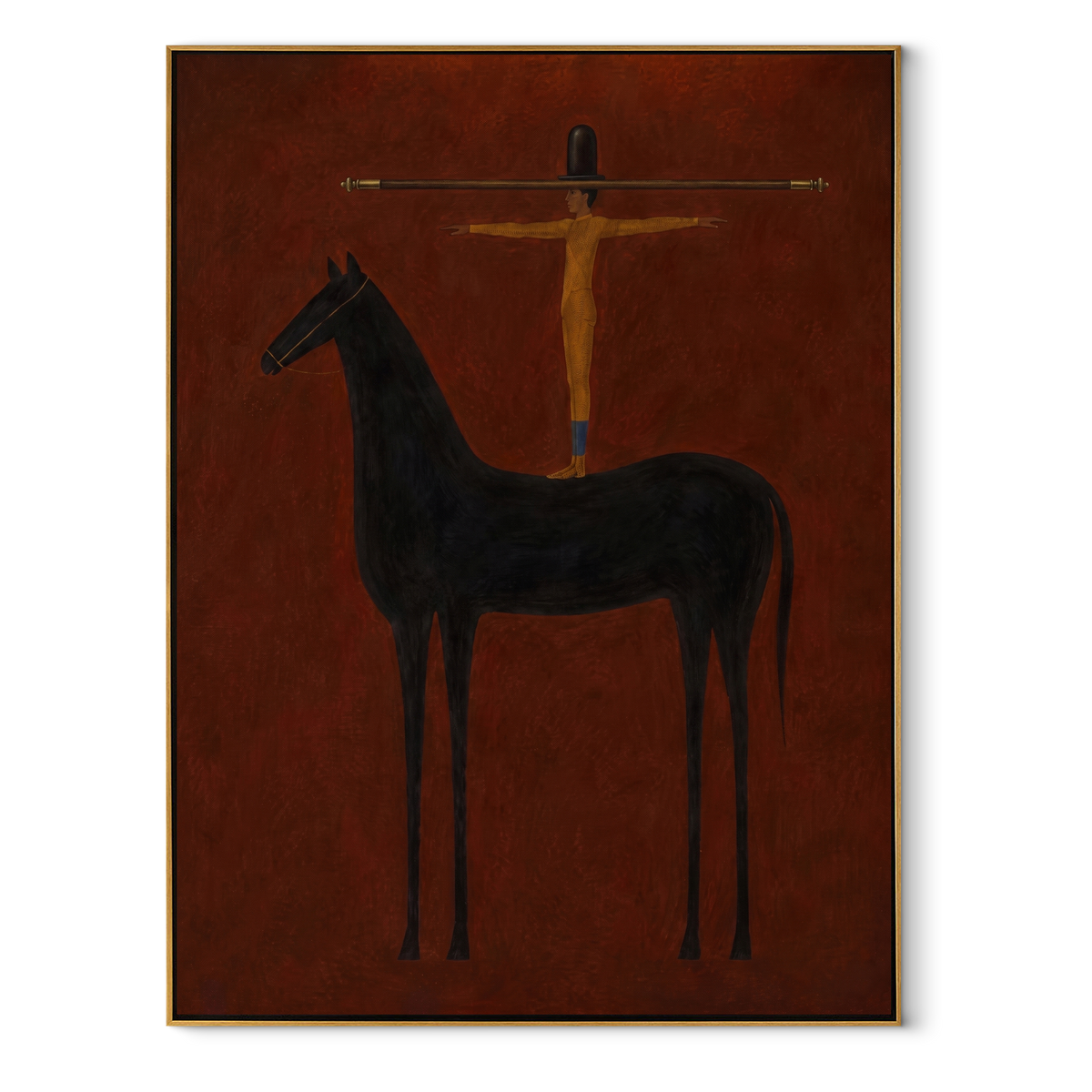 Arms Balance Above Black equestrian horse painting, vertical canvas artwork