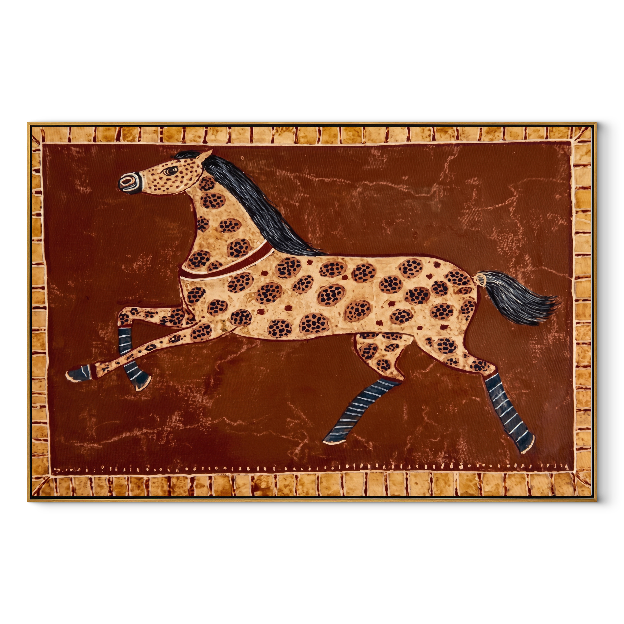 Spotted Horse Runs Rust equestrian horse painting, horizontal canvas artwork