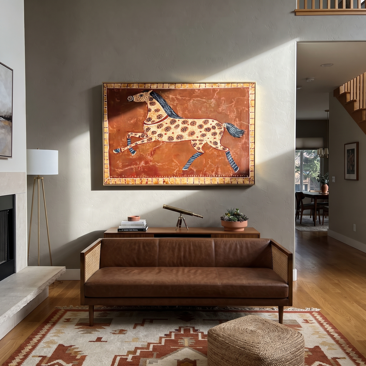 Spotted Horse Runs Rust styled with wood, linen, and modern decor