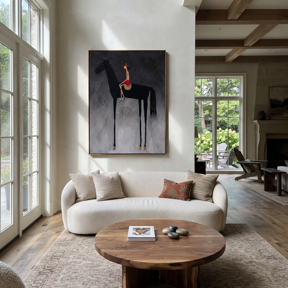Red Saddle Meets Charcoal styled with warm modern furnishings