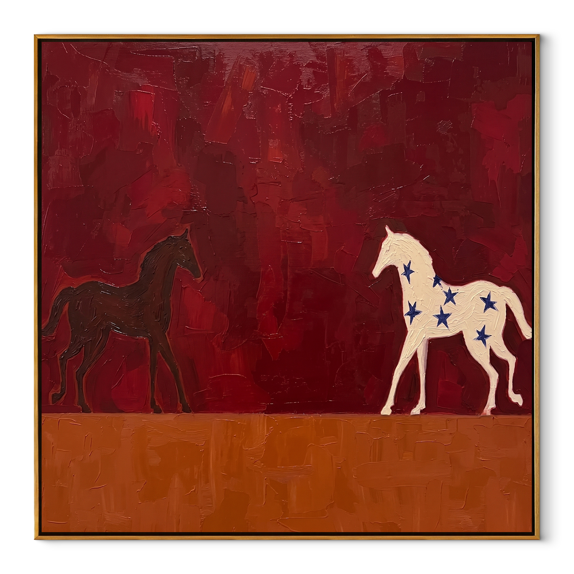 Star Horse Follows Shadow equestrian horse painting, square canvas artwork