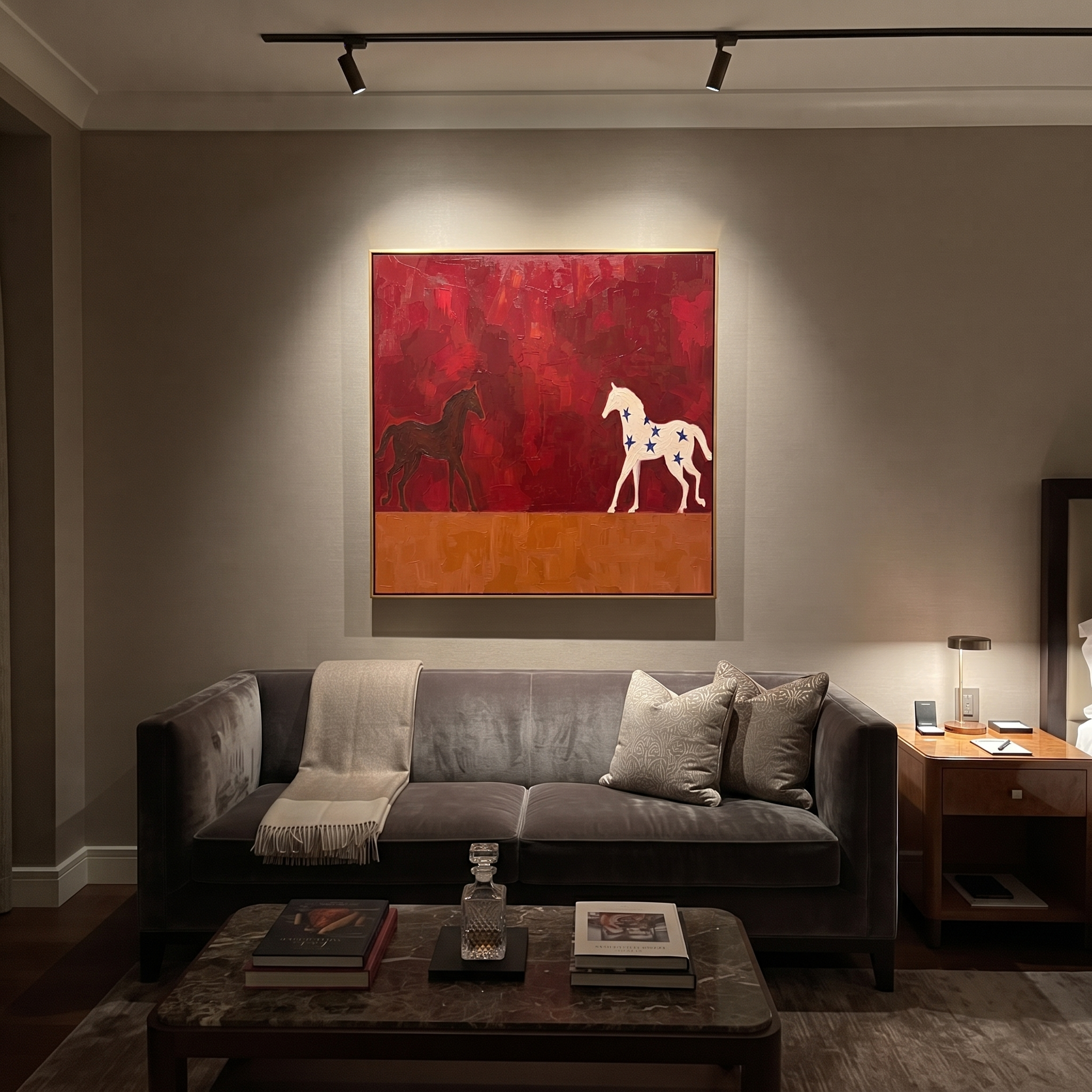 Star Horse Follows Shadow styled with wood, linen, and modern decor