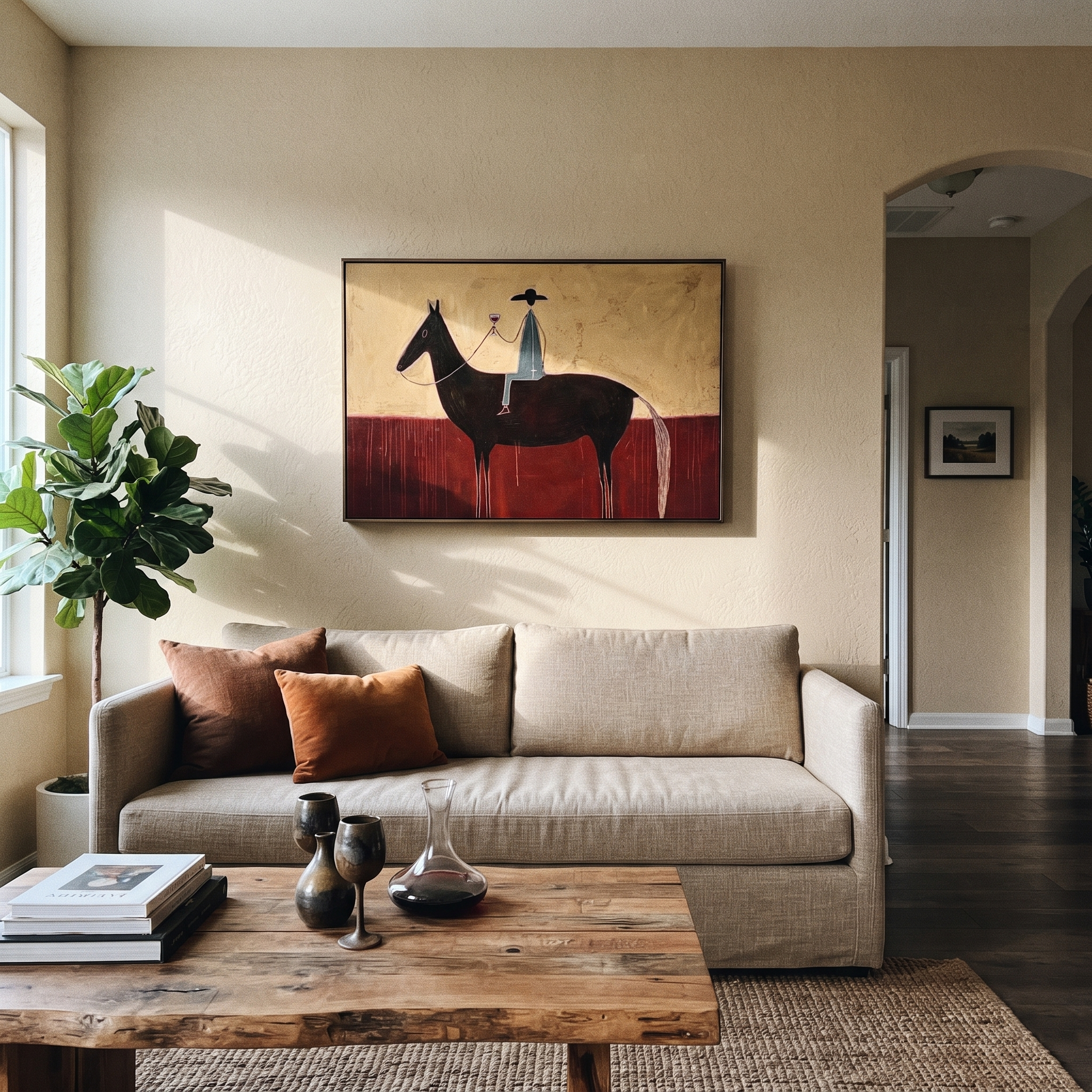 Wine Rises Above Black presented as a colorful interior focal point