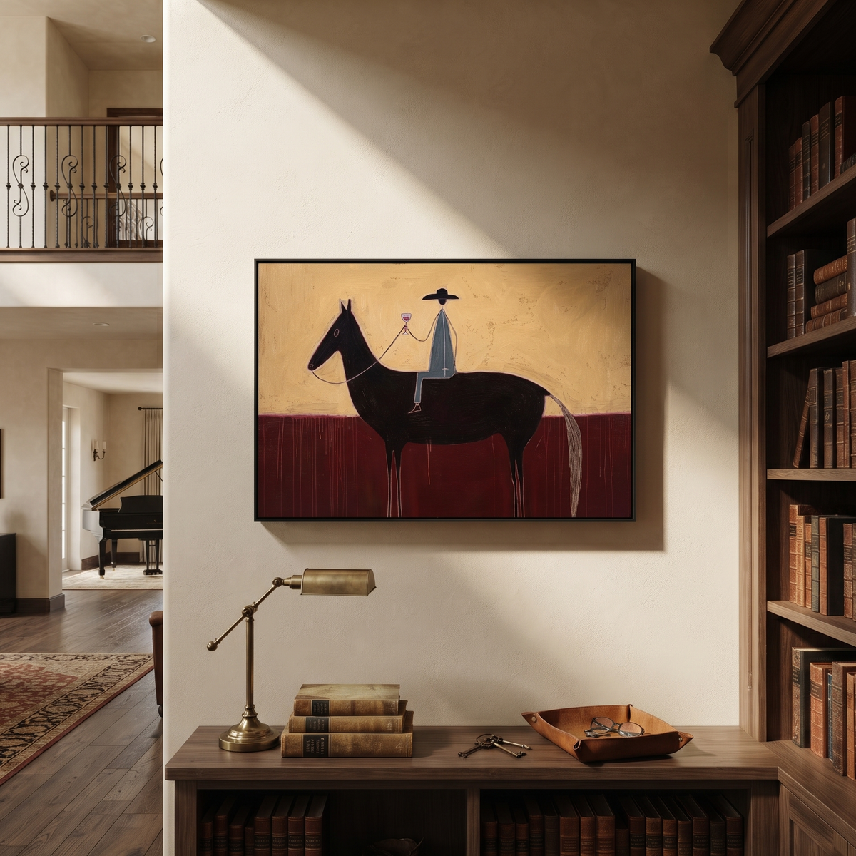 Wine Rises Above Black displayed in a layered residential setting