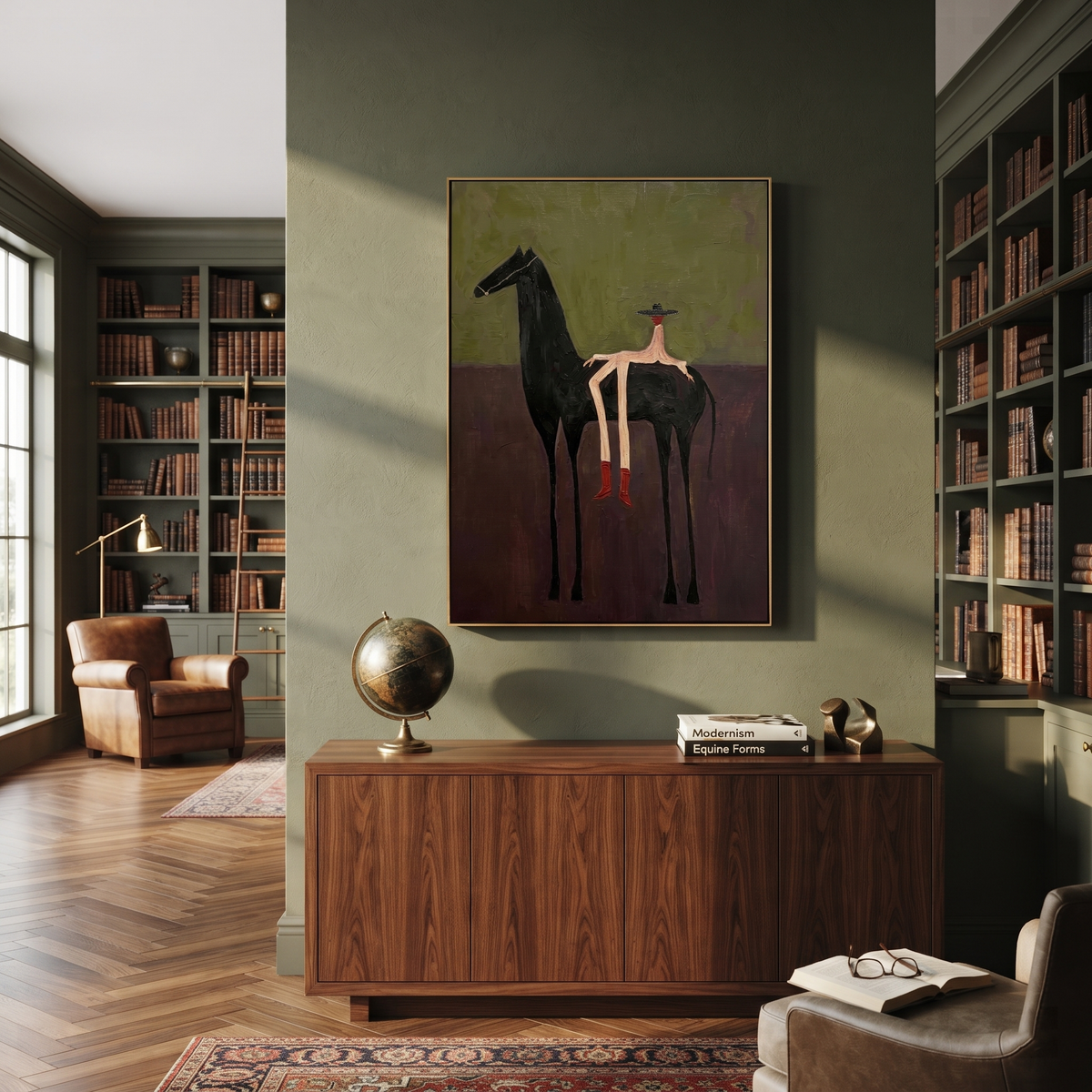 Red Boots Rest Black presented as a colorful interior focal point