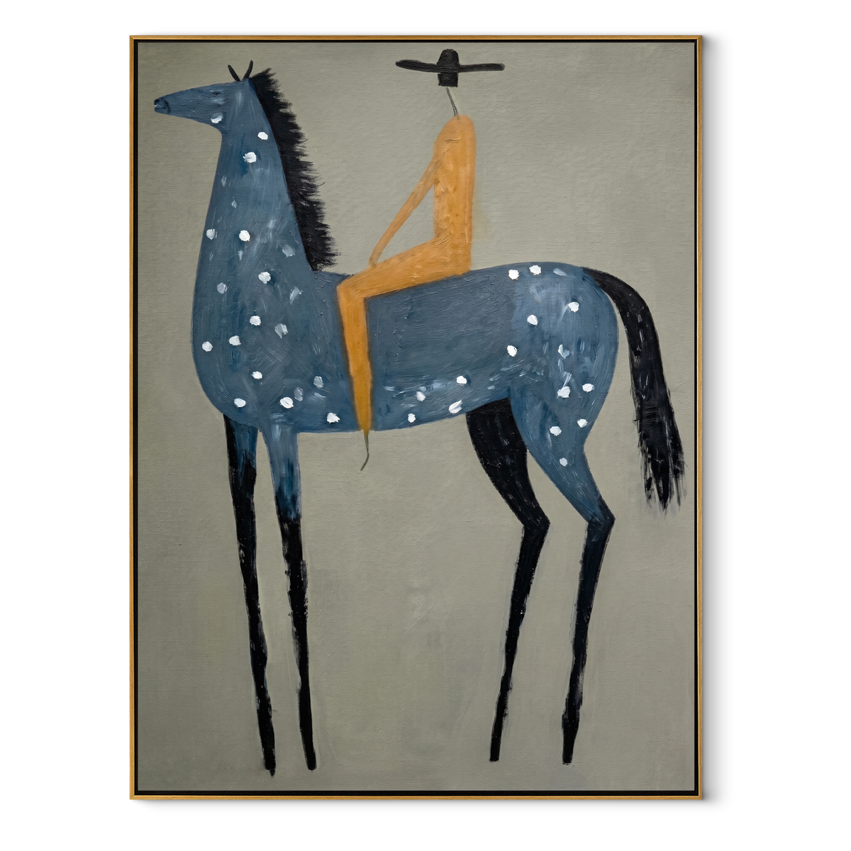 Blue Dapples Carry Gold equestrian horse painting, vertical canvas artwork