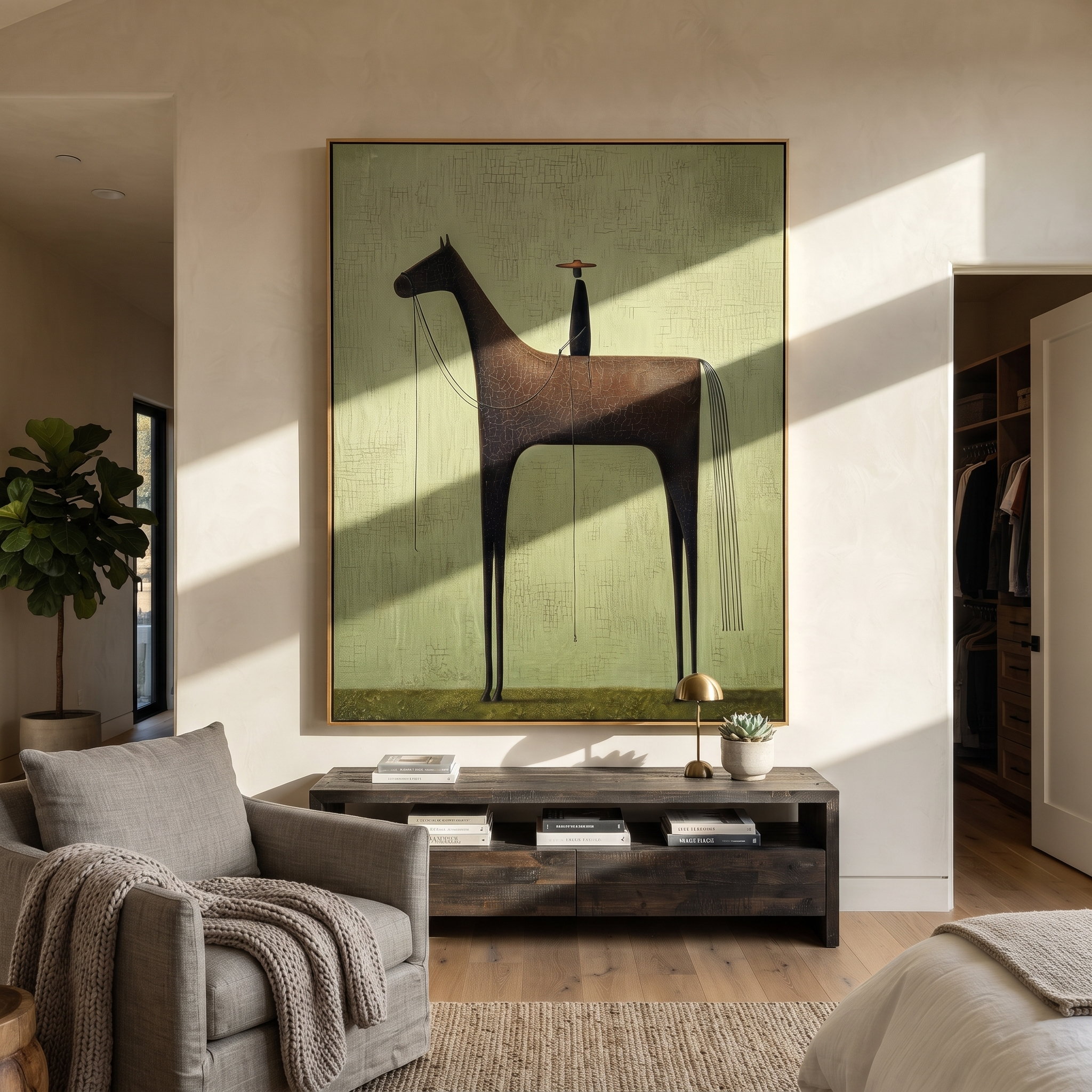 Black Horse Towers Sage styled with wood, linen, and modern decor