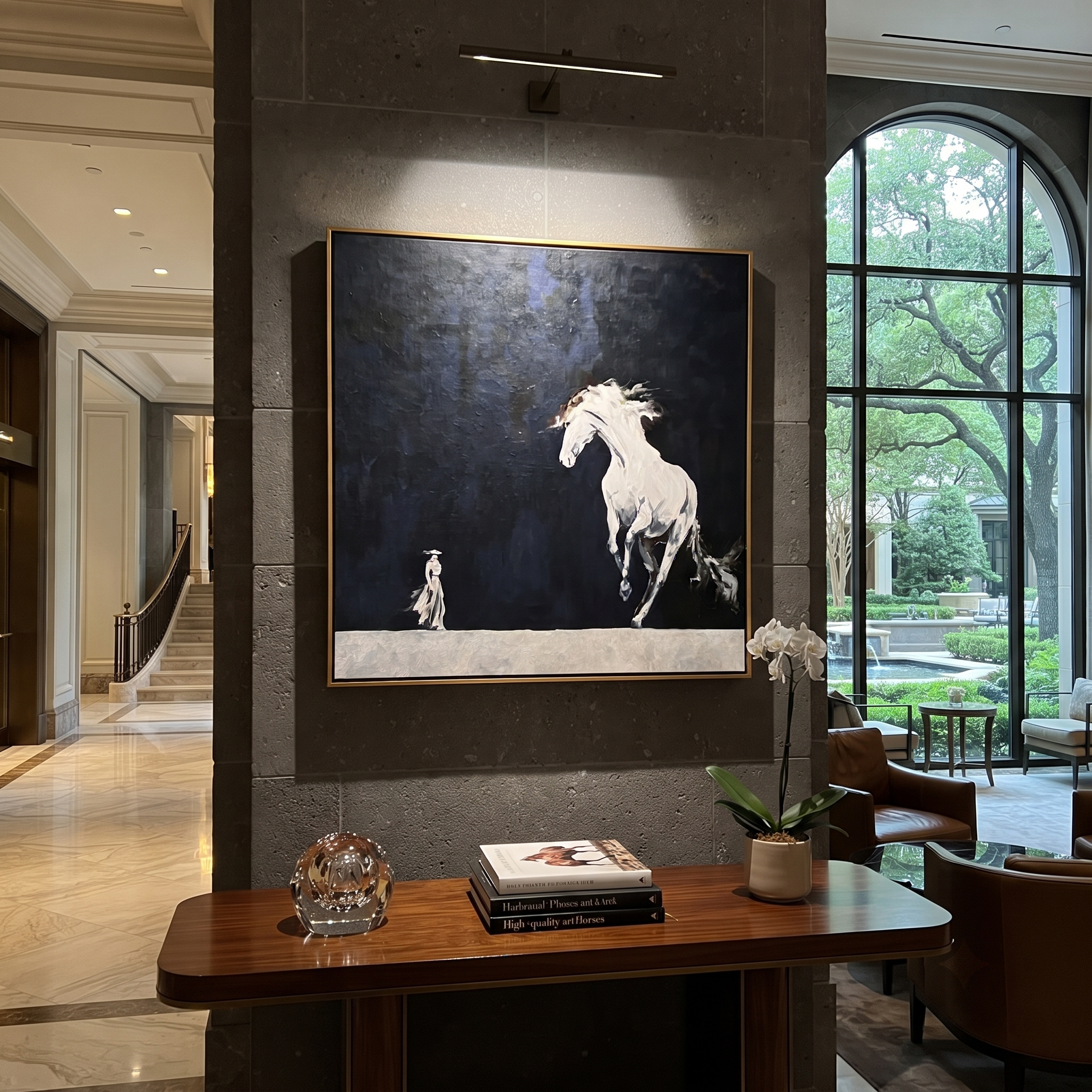 White Horse Rises Night displayed in a collected contemporary interior