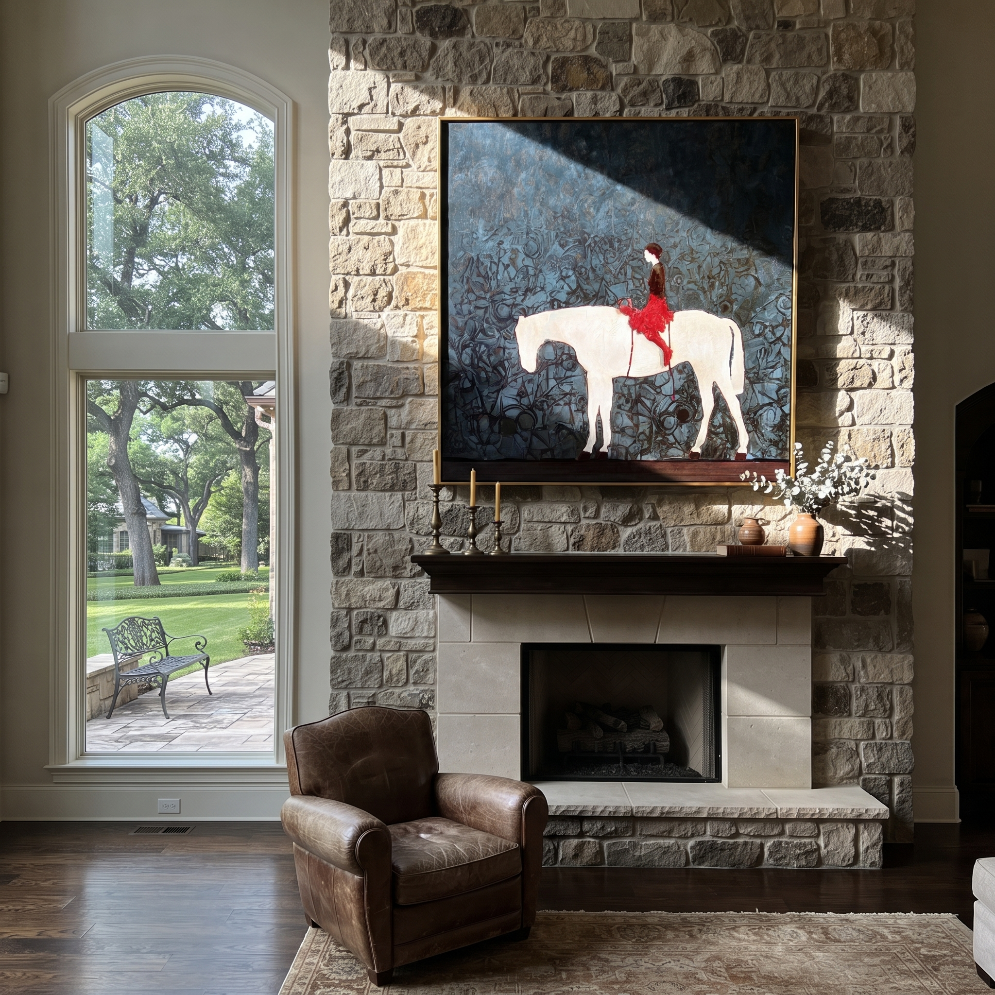 Red Saddle Crosses Blue displayed in a collected contemporary interior